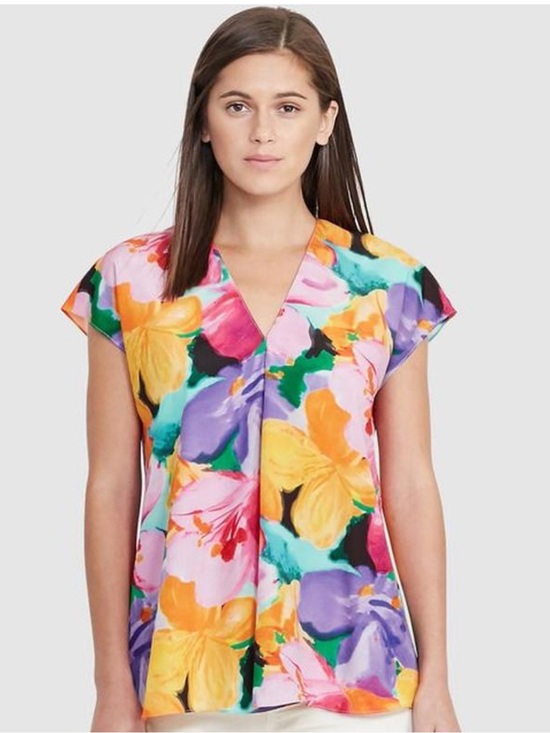 Lauren Ralph Lauren Tops - Lauren Ralph Lauren Multicolor Floral V-Neck Cap Sleeve Blouse